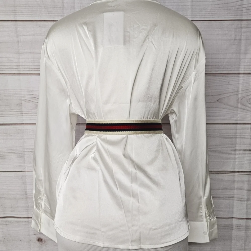 Gucci Nylon And Leather Belt In Cream Navy And Red Size 32 / 80